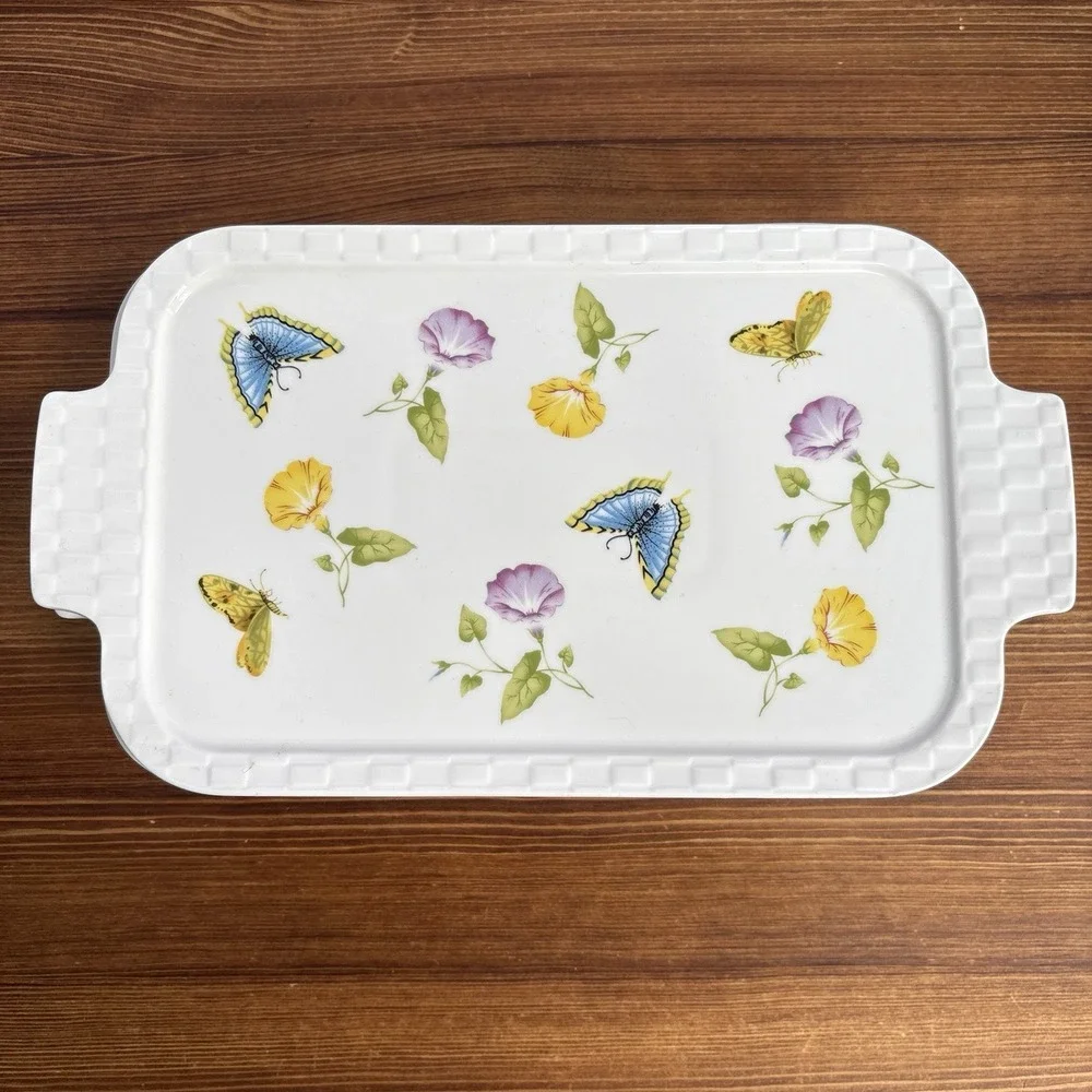 Grace's Pantry Butterfly Floral Porcelain Covered Casserole Baking Dish Lid